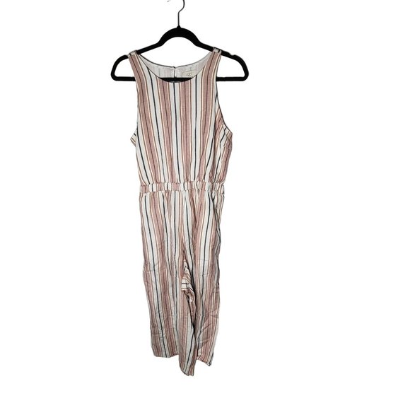 Loft Women's Linen Blend Sleeveless Striped Pink Jumpsuit Size 6 Beach Summer - Picture 1 of 12